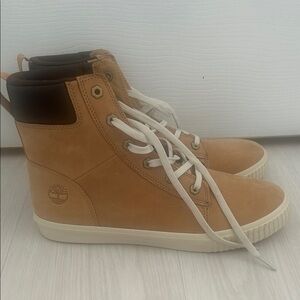 Timberland Brown and White High-Top Boots